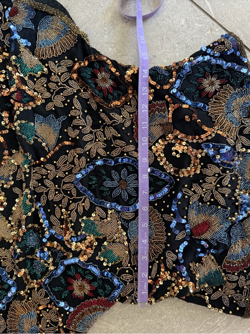 INCREDIBLE Vintage 80s Black Tie 100% Silk Fully Beaded Statement Top Sz Medium - Picture 10 of 11